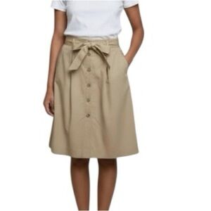 Liz Claiborne Button Down Tan Midi Belted Sz 12 Petite